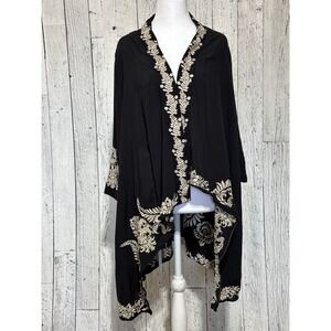 Andree By Unit Size S Black With Beige Embroidery Floral Detail Cardigan Kimono